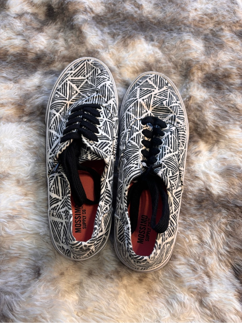 Mossimo Supply Co. Black & White Geometric Canvas Sneakers with Coral Insole